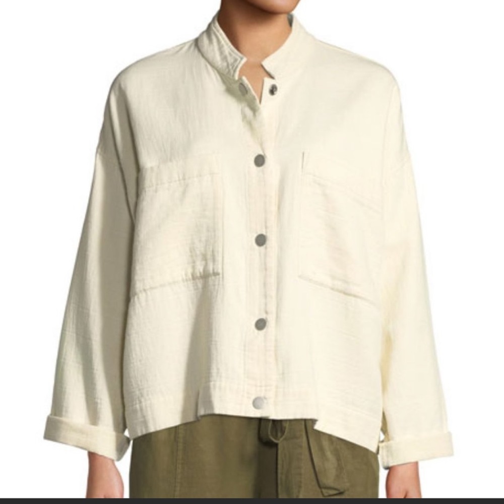Eileen fisher organic cotton mandarin collar top blouse